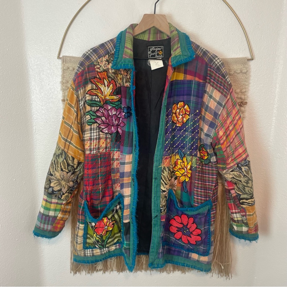 VTG Jou Jou Patchwork Chore Jacket Bohemian Artsy Eclectic Colorful
